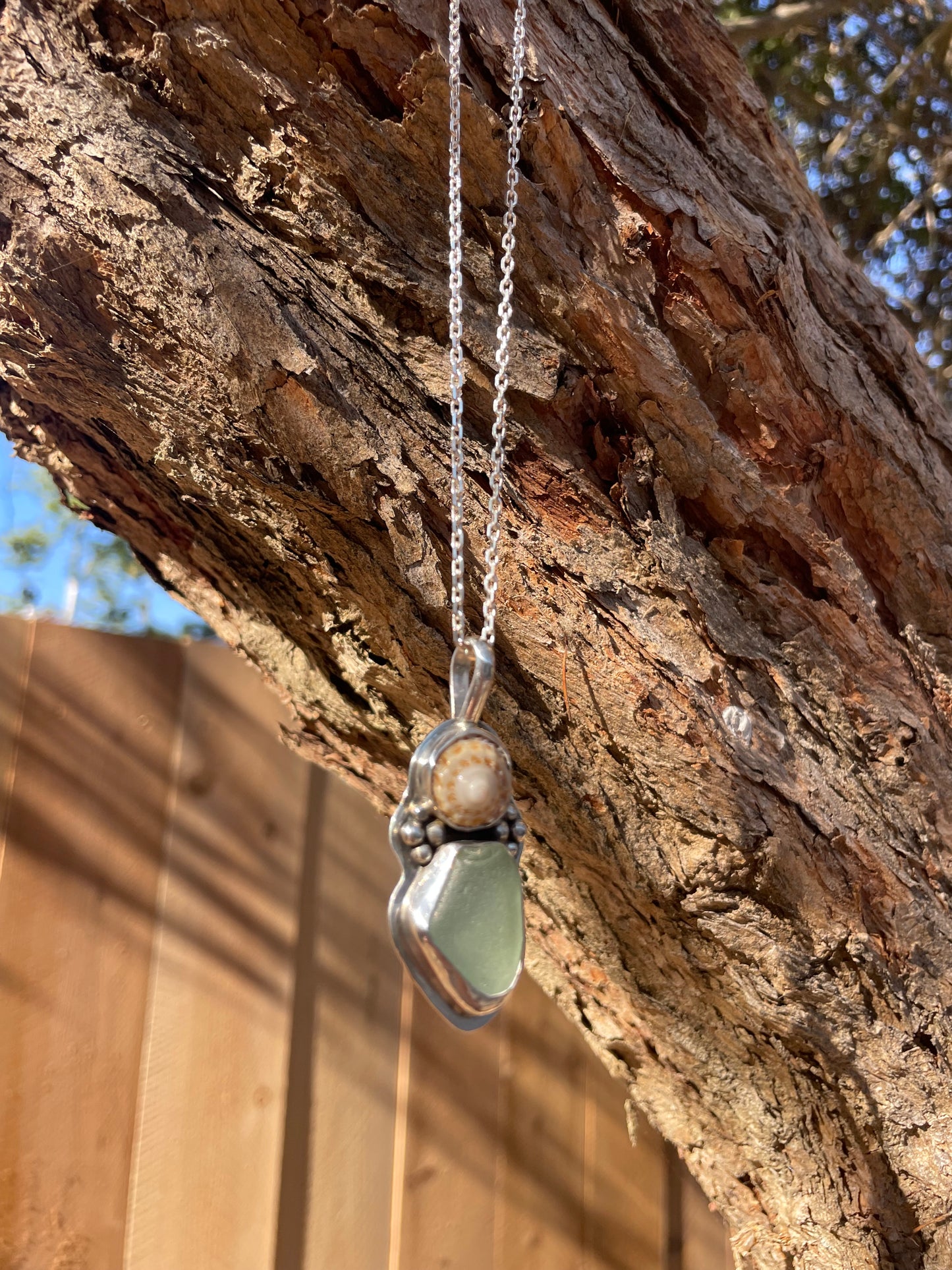 Silver Spiral Shell Sea Glass Necklace