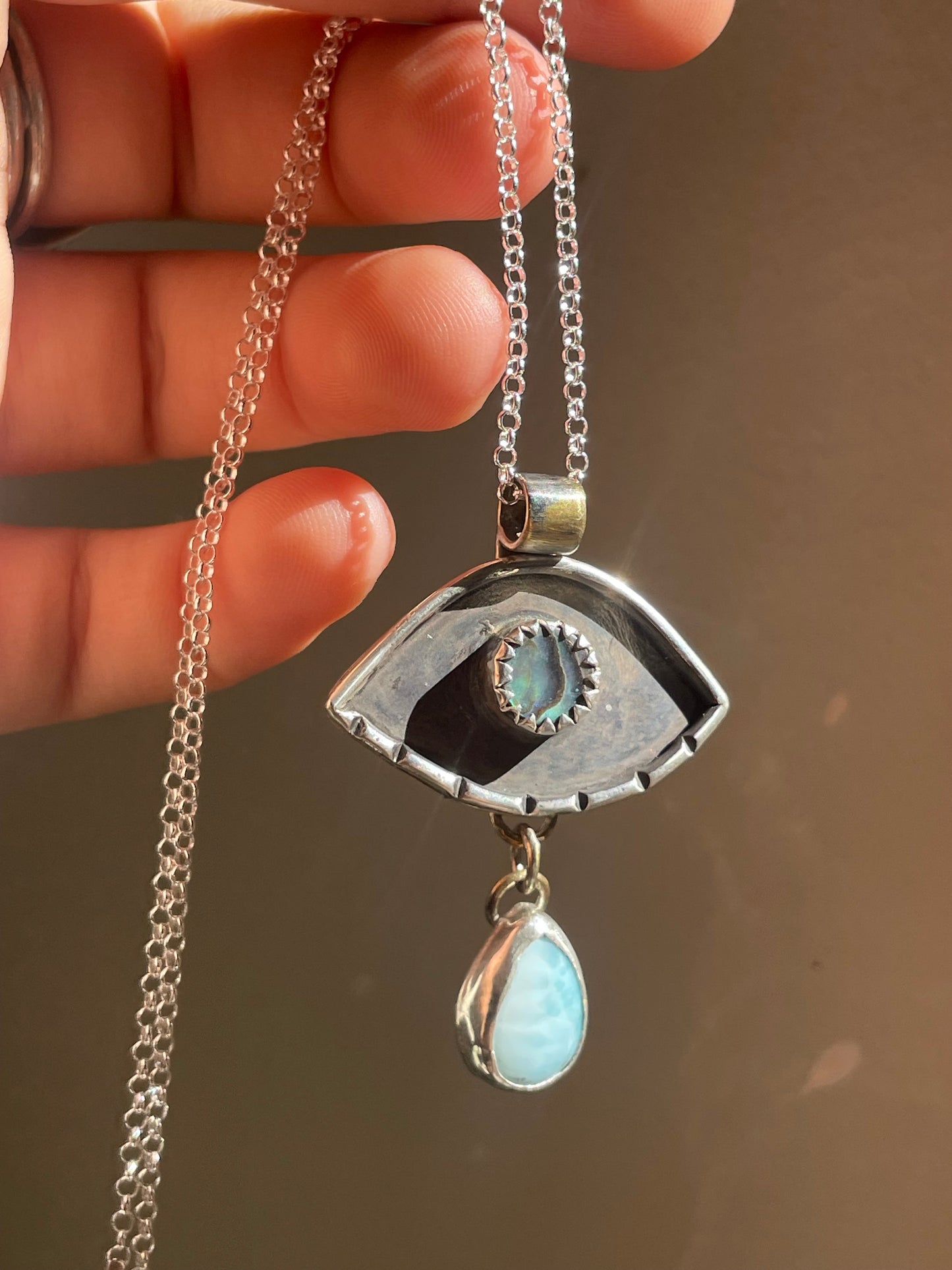 Abalone & Larimar Eye Amulet Necklace