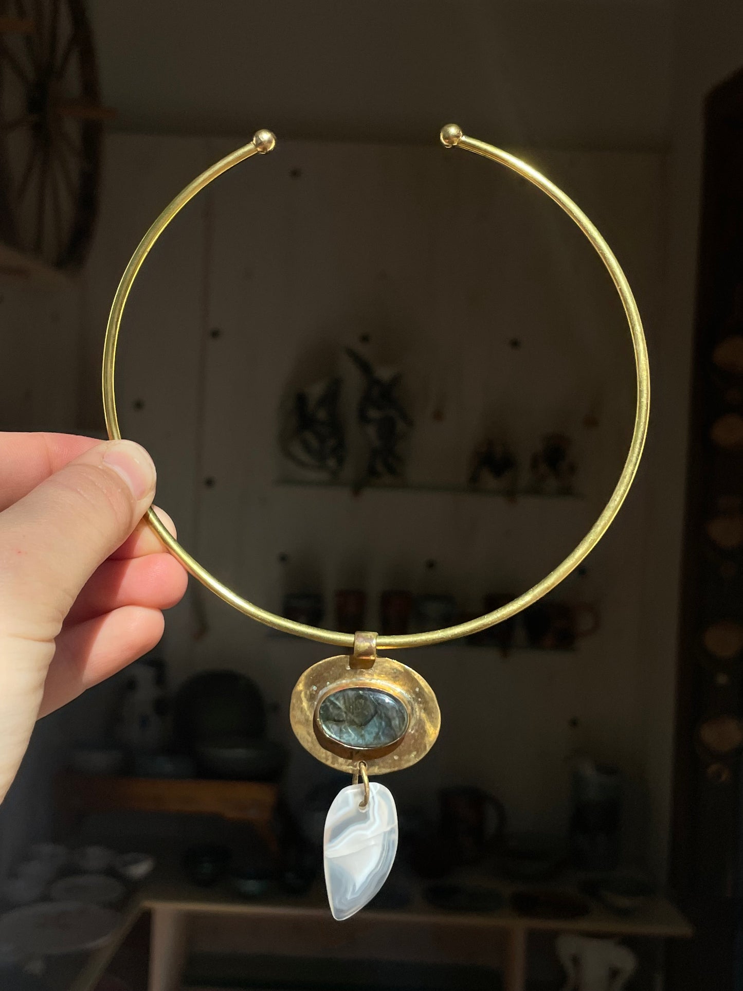 Brass Collar - Labradorite & Lace Agate