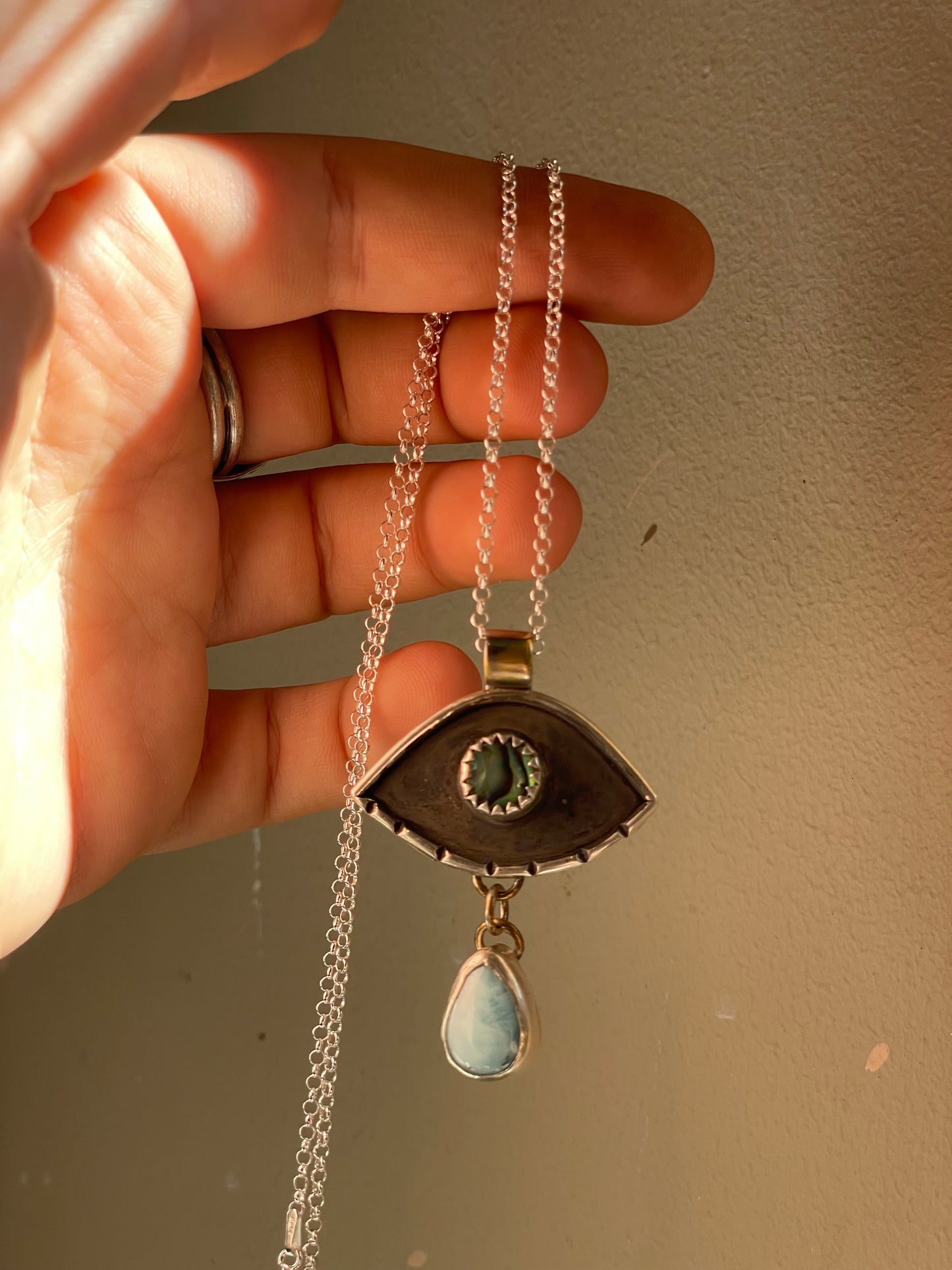 Abalone & Larimar Eye Amulet Necklace