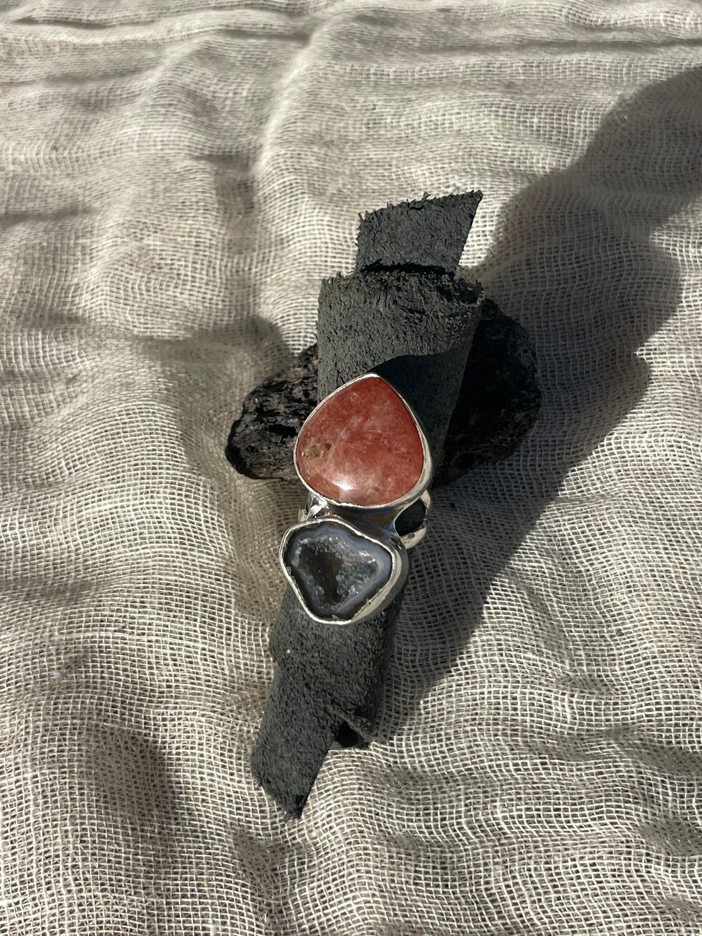 Sunstone and Geode Split Band Ring