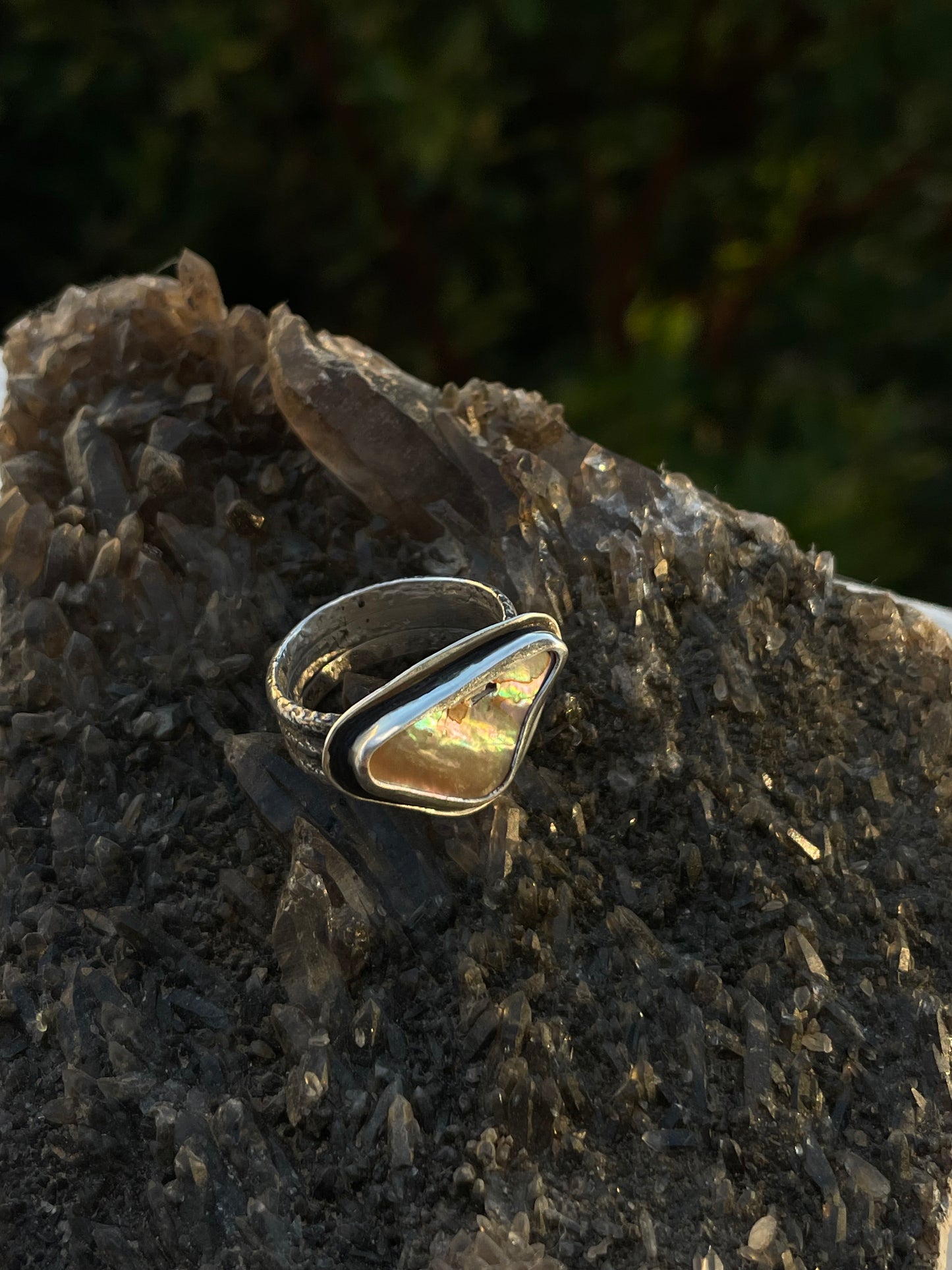 Triple Band Abalone Ring Size 9