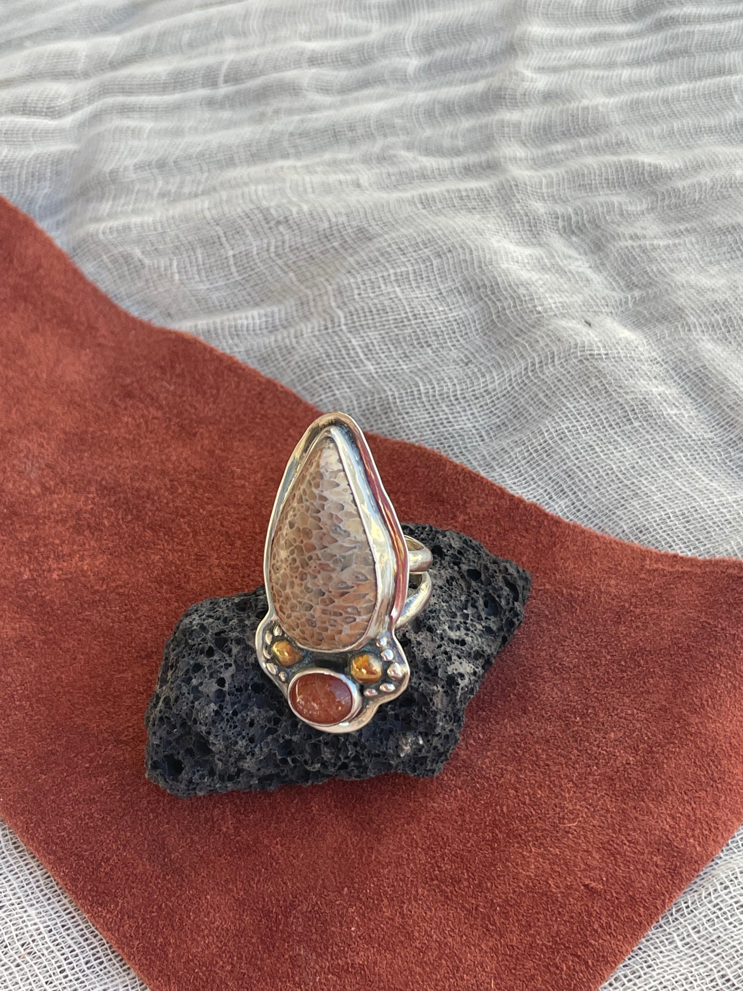 Whale Bone & Sunstone Ring