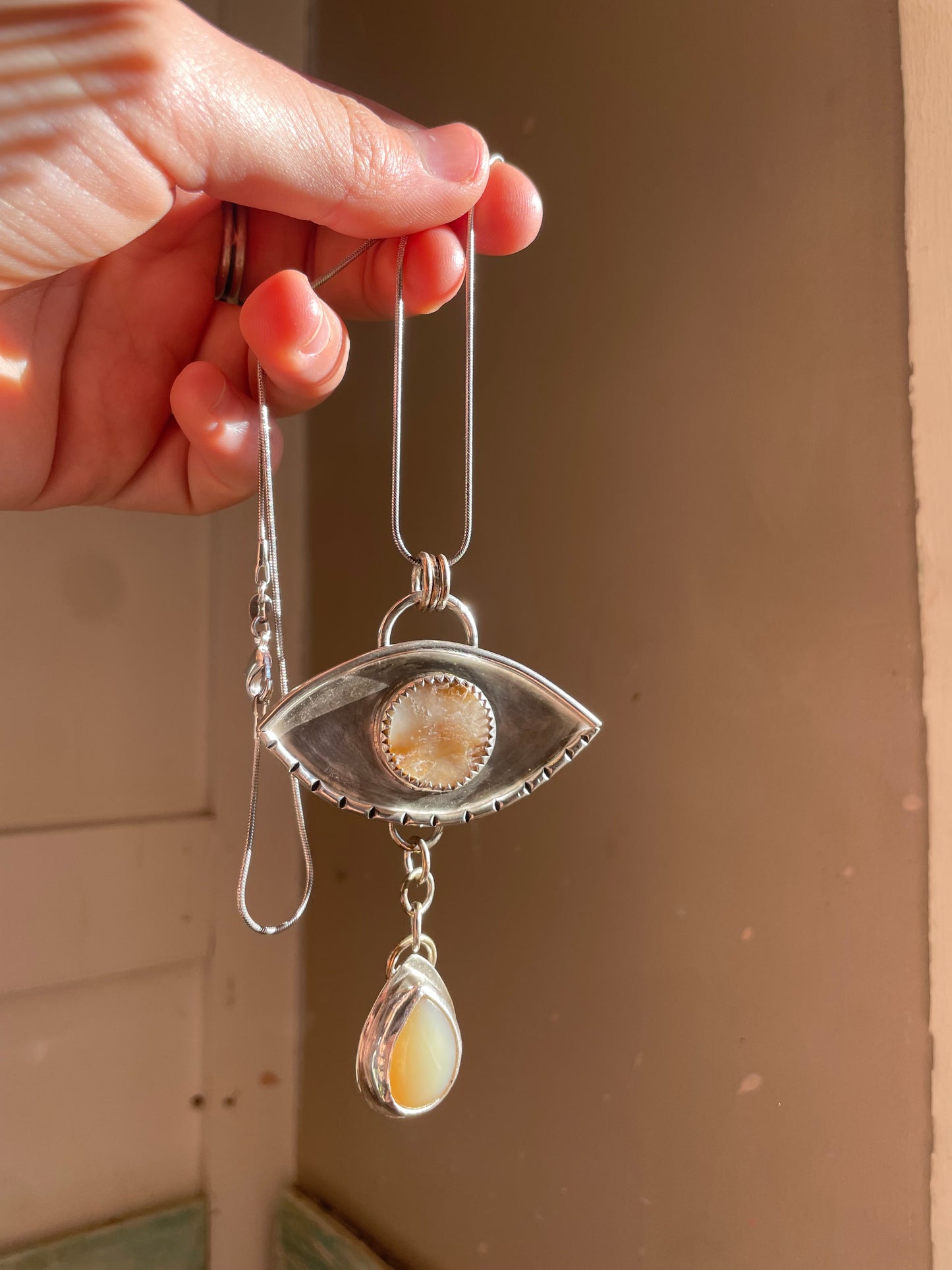 Mother of Pearl & Moonstone Eye Amulet