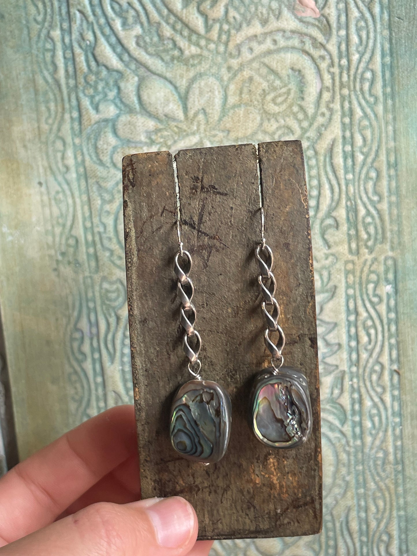 Silver Abalone Link Earrings