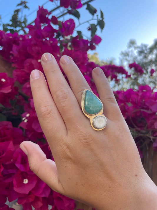 Amazonite & Shiva Eye Ring Size 7.5