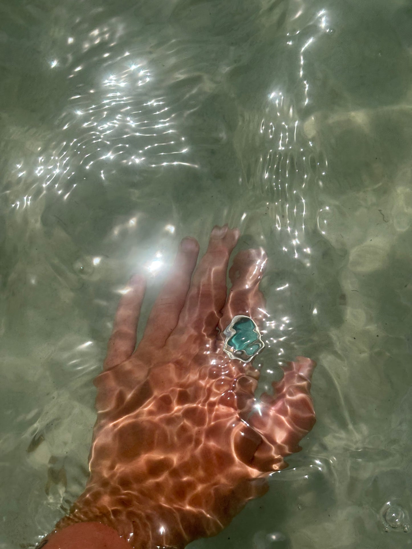 Turquoise Sea Glass Ring Size 10