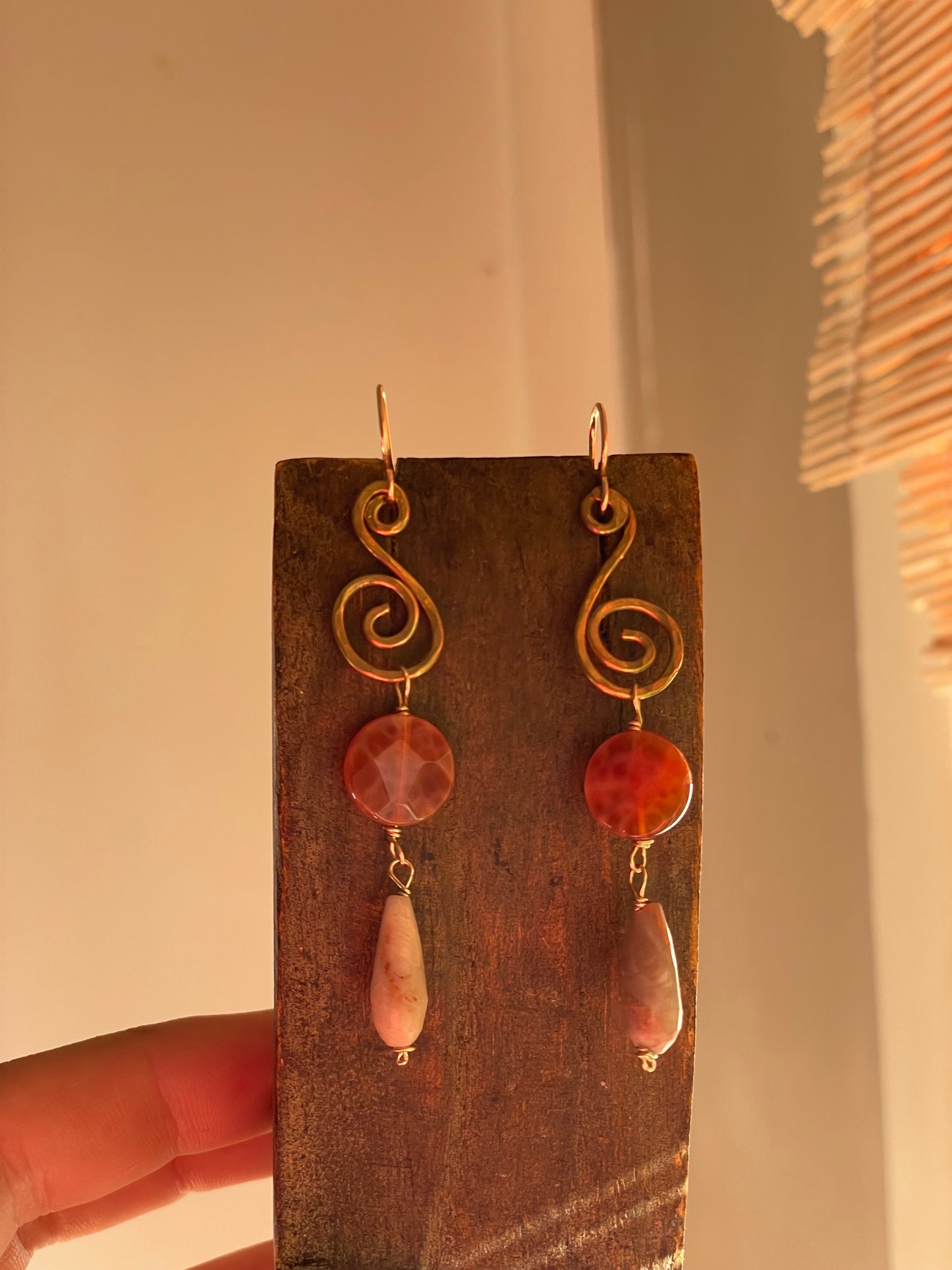 Fire Agate & Fossilized Coral Earrings