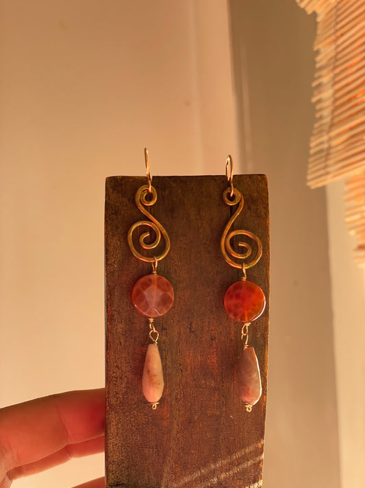 Fire Agate & Fossilized Coral Earrings