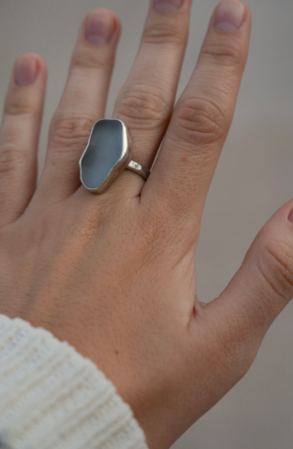 Blue-Grey Sea Glass Ring Size 9.75