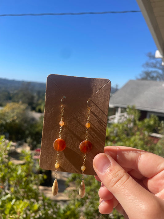 Yellow Jade & Fossilized Coral Earrings