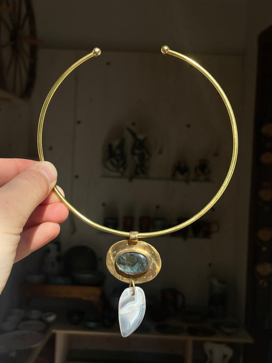 Brass Collar - Labradorite & Lace Agate
