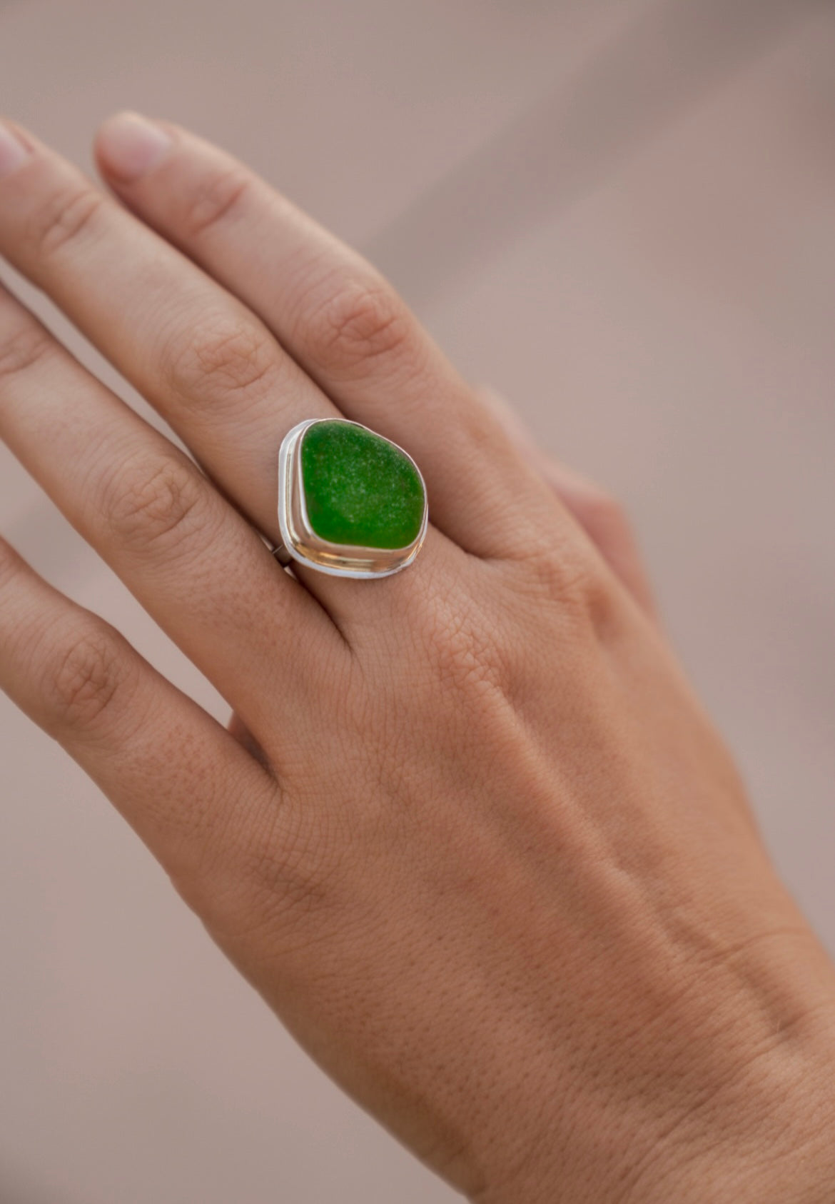 Green Sea Glass Ring Size 8.5