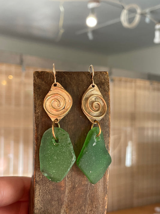 Spiral Sea Glass Earrings