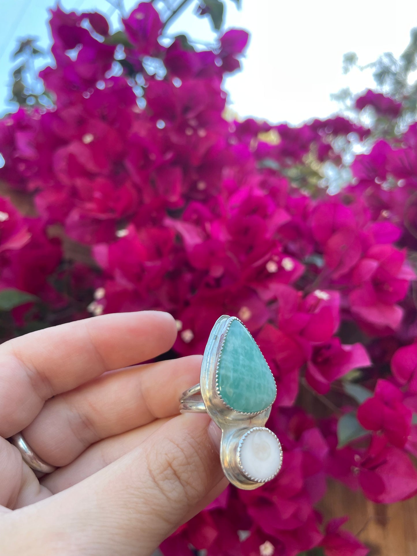 Amazonite & Shiva Eye Ring Size 7.5