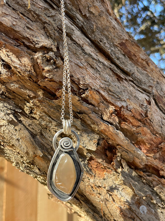 Silver Spiral Moonstone Necklace