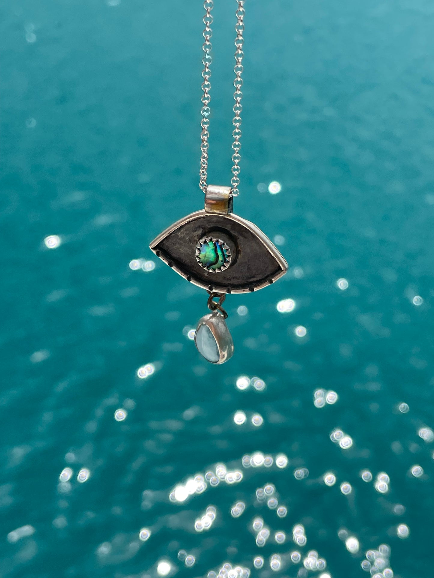 Abalone & Larimar Eye Amulet Necklace