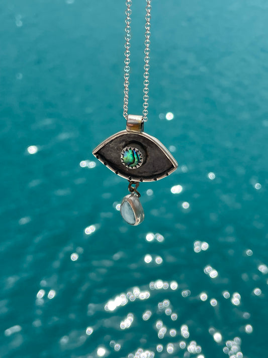 Abalone & Larimar Eye Amulet Necklace
