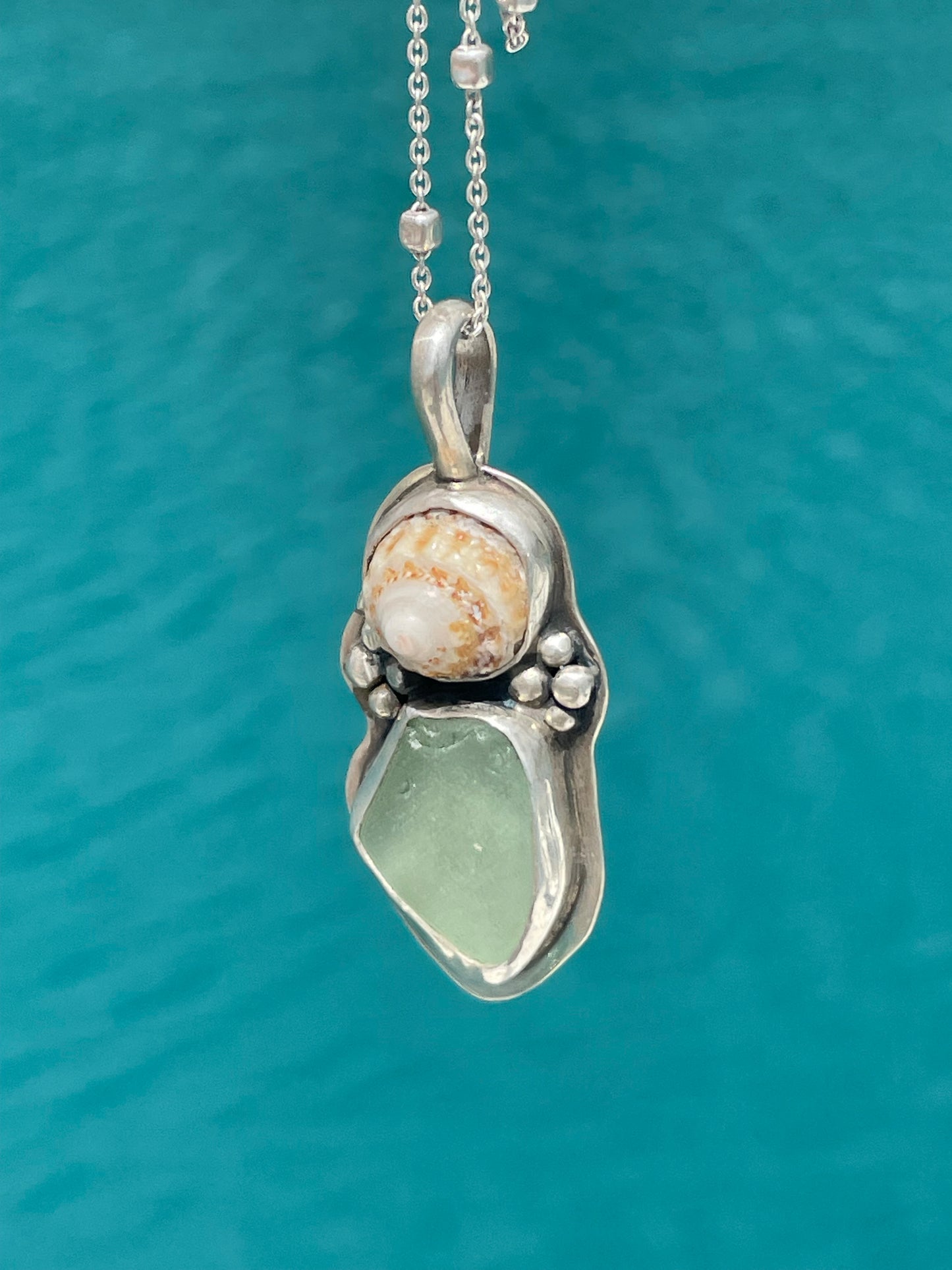 Silver Spiral Shell Sea Glass Necklace