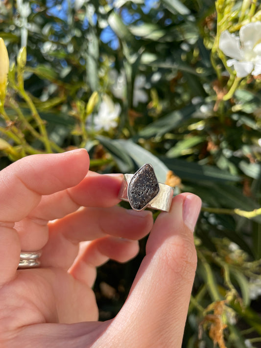 Fossilized Whale Bone Thick Band Ring Size 9