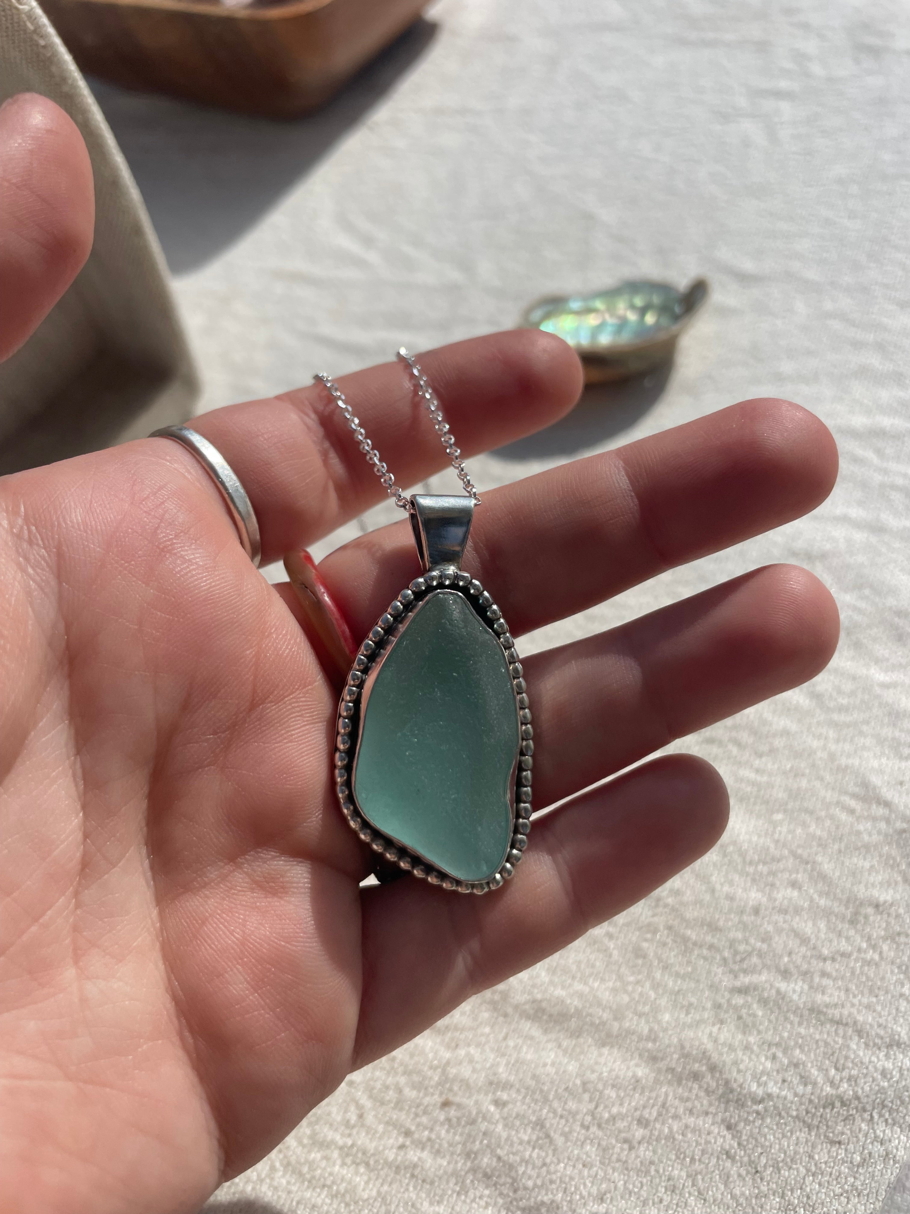 Sepia Sea Green Abalone Statement Golden Necklace