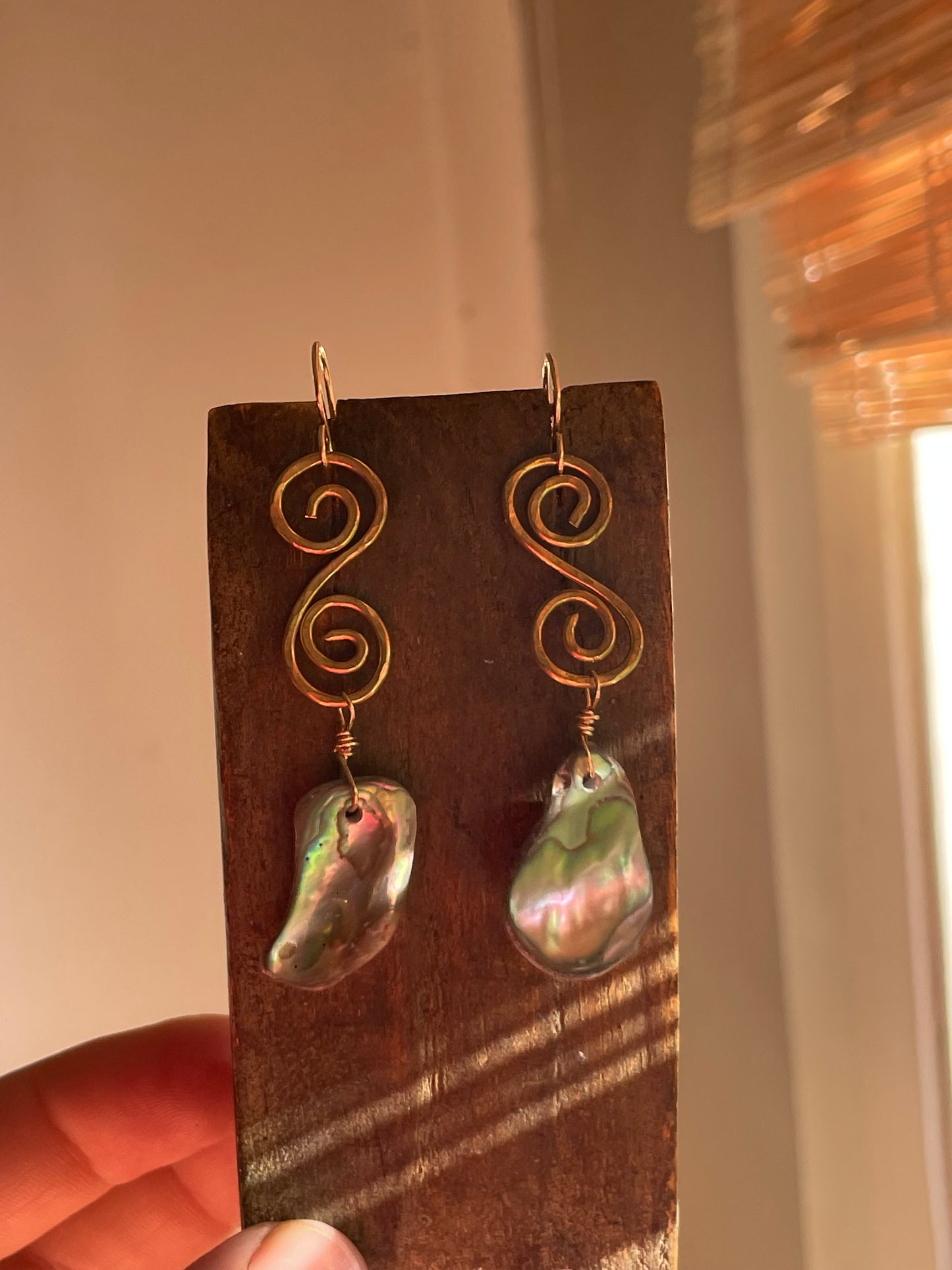 Gold Abalone Swirl Earrings