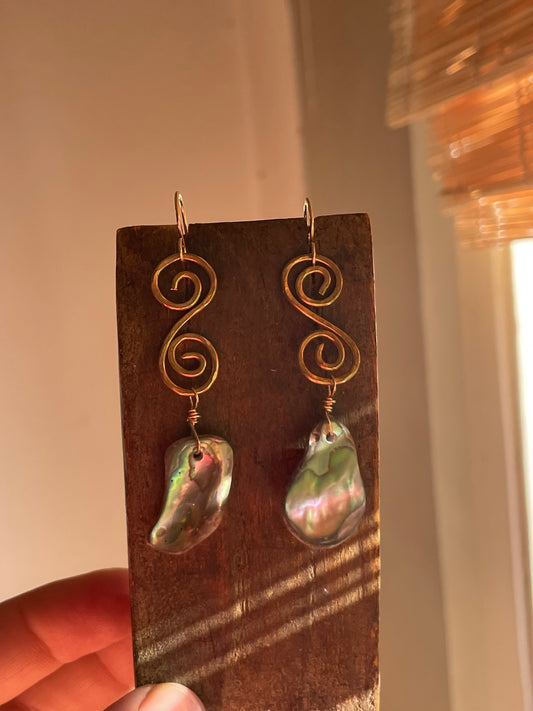 Gold Abalone Swirl Earrings
