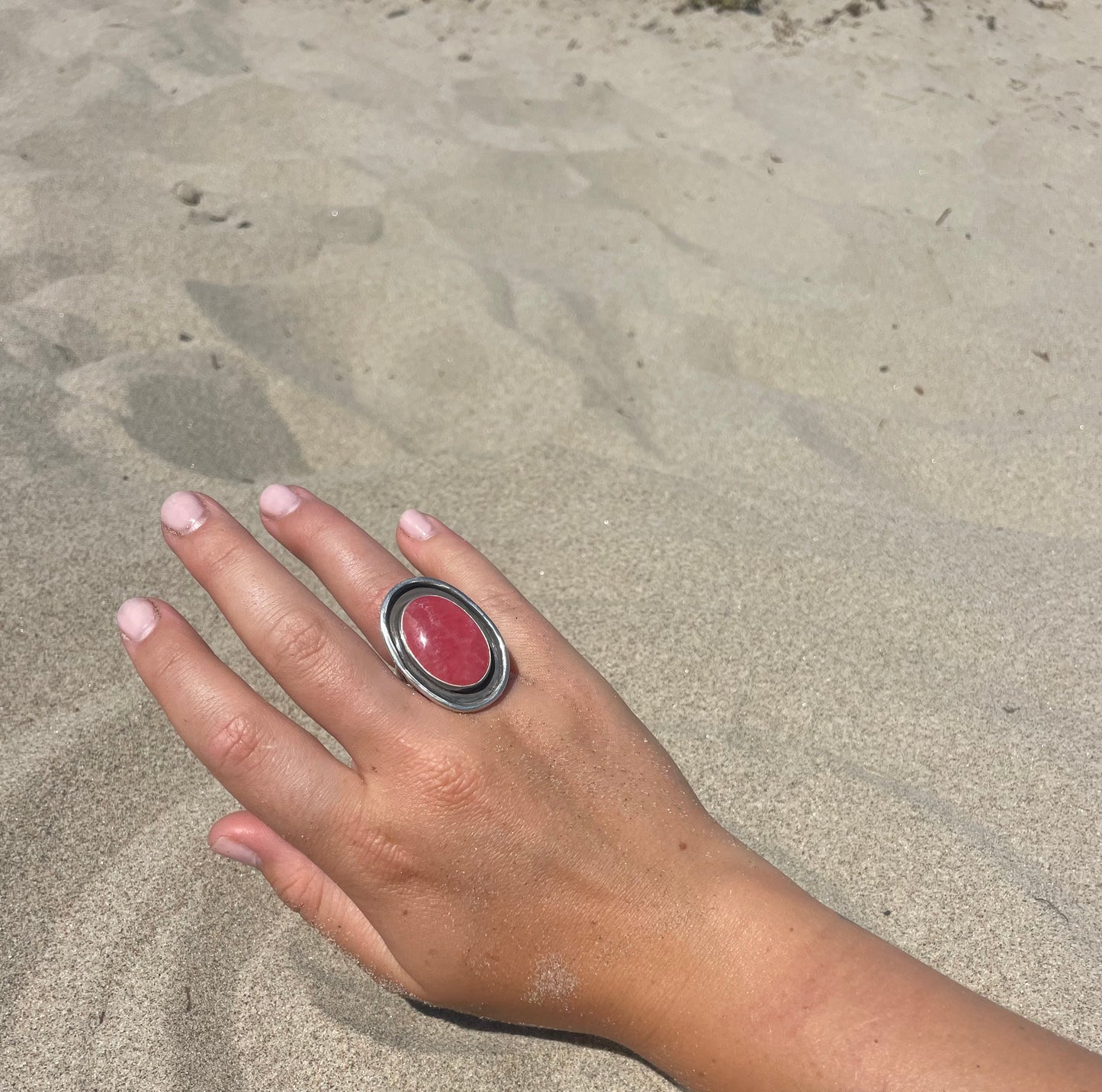 Rhodochrosite Split Band Ring Size 7