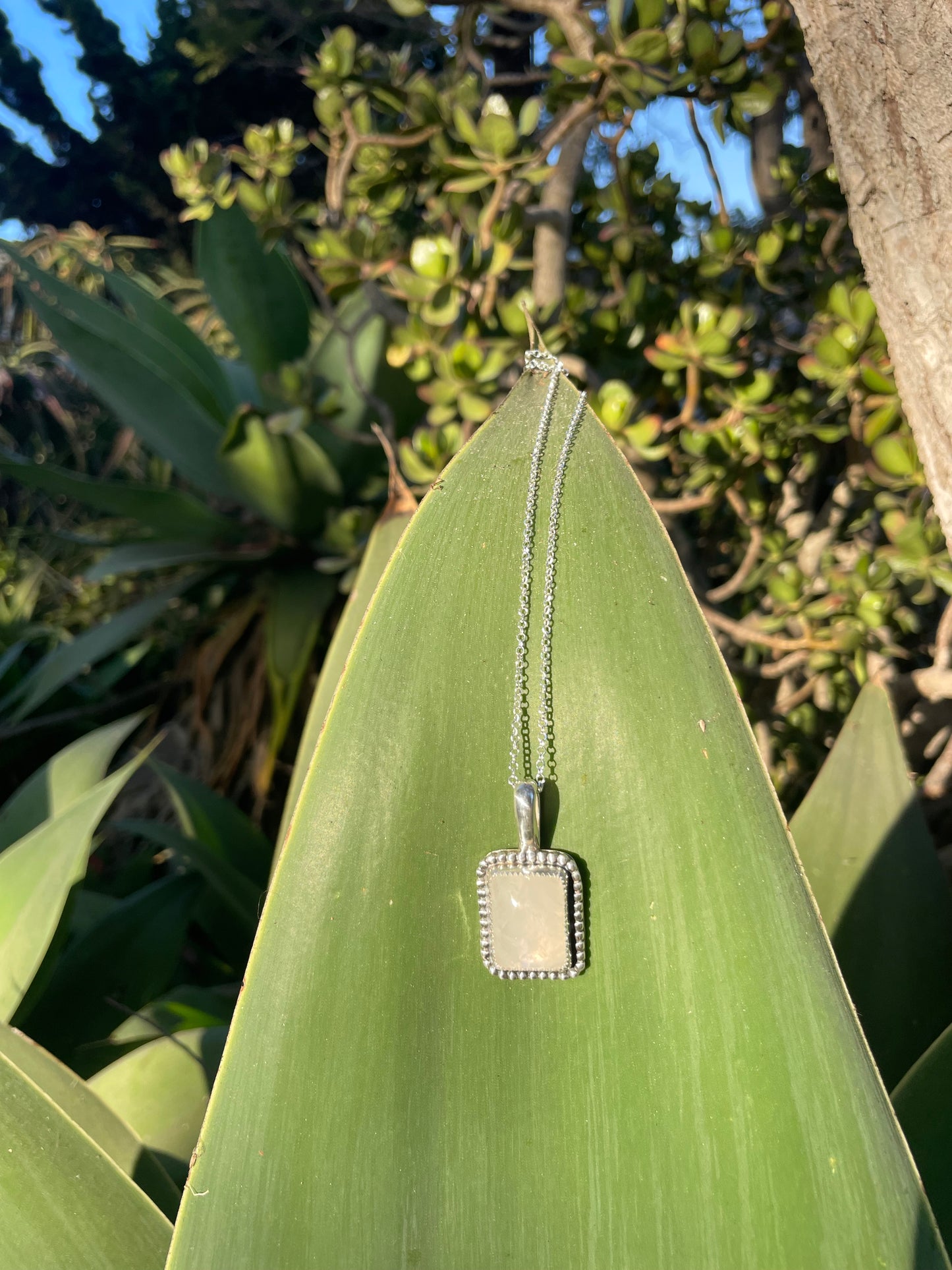 Silver Rectangular Moonstone Necklace