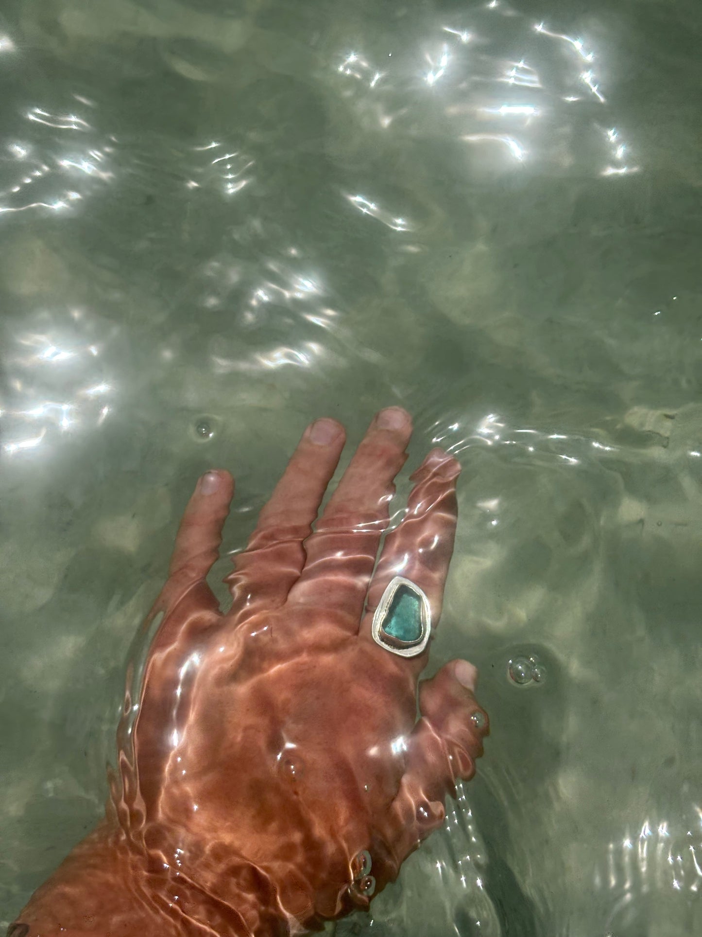 Turquoise Sea Glass Ring Size 10