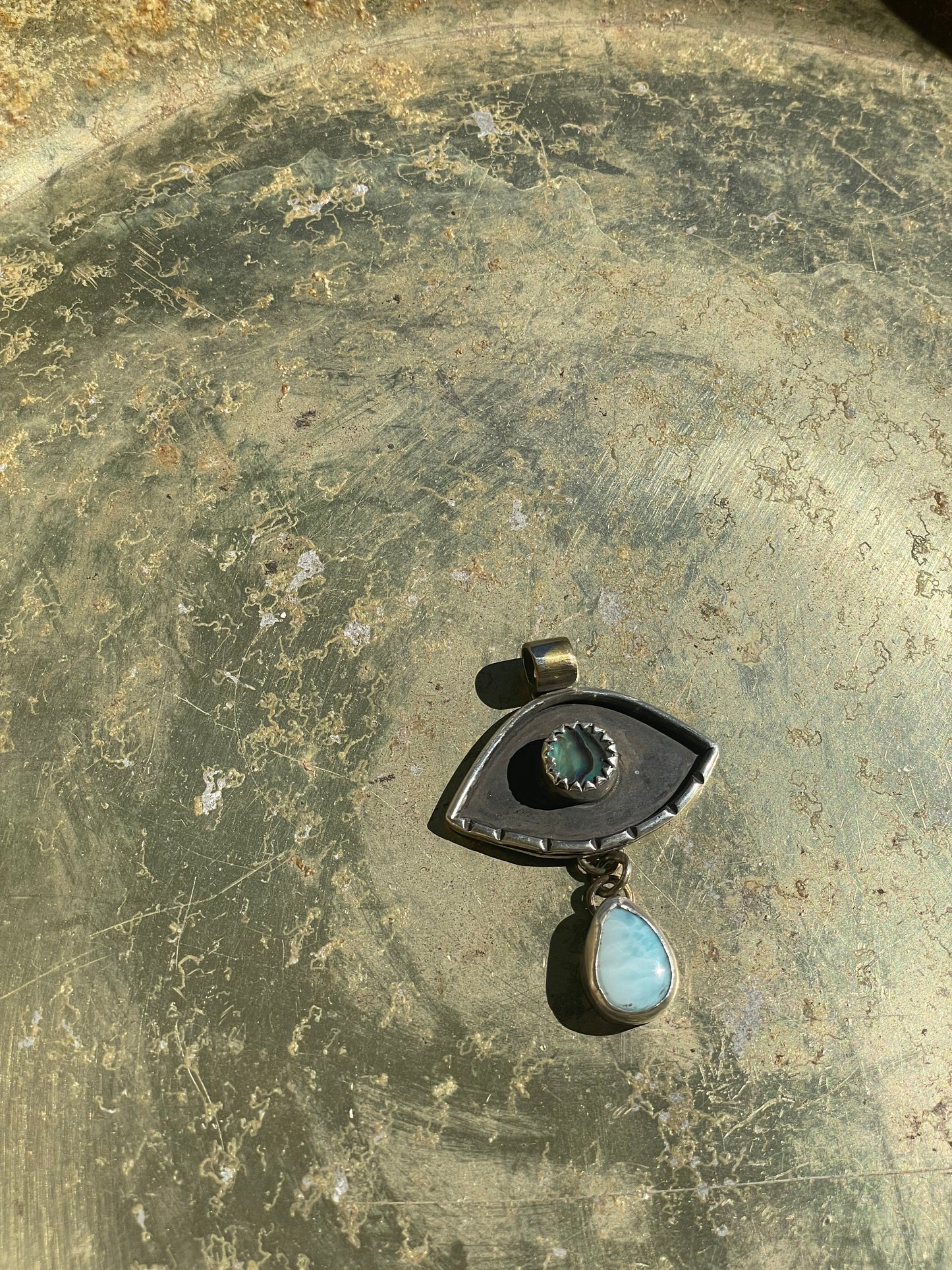 Abalone & Larimar Eye Amulet Necklace