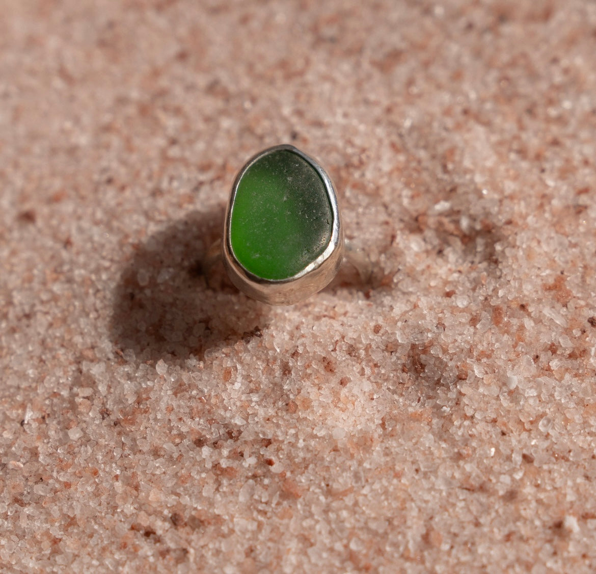 Green Sea Glass Ring Size 6.75