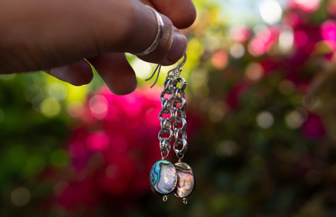 Chunky Abalone Link Earrings