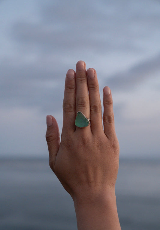 Blue Sea Glass Ring Size 6