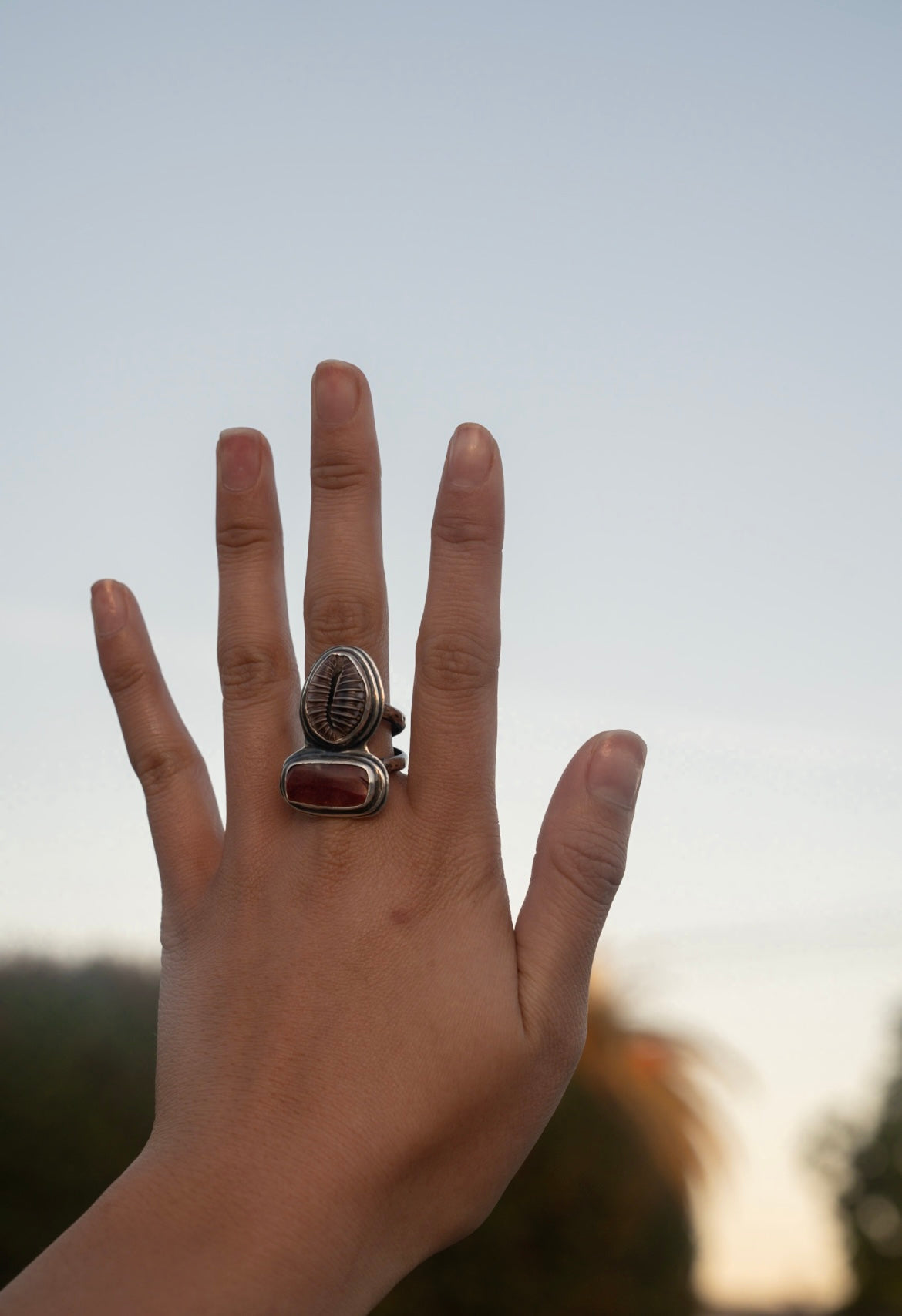 Cowrie & Red Shell Ring Size 8.75