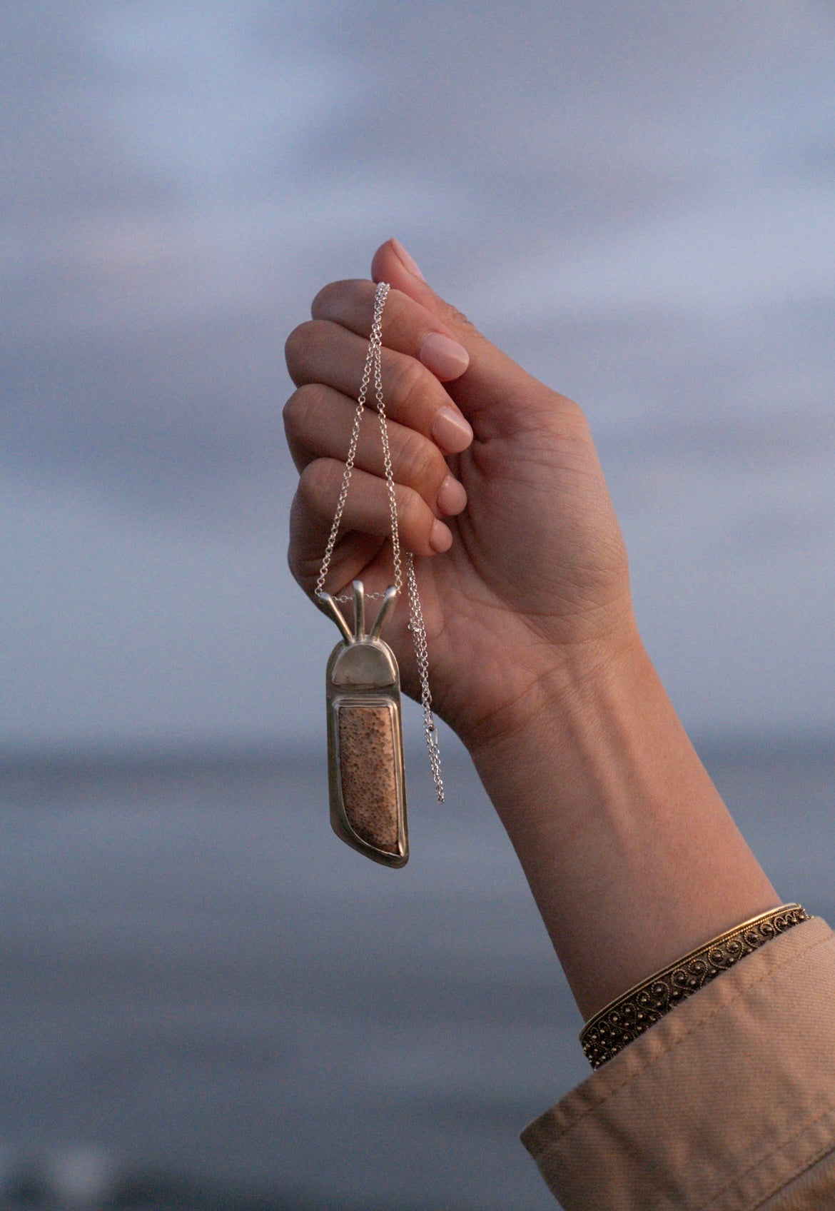 Fluorite & Fossilized Whale Bone Necklace