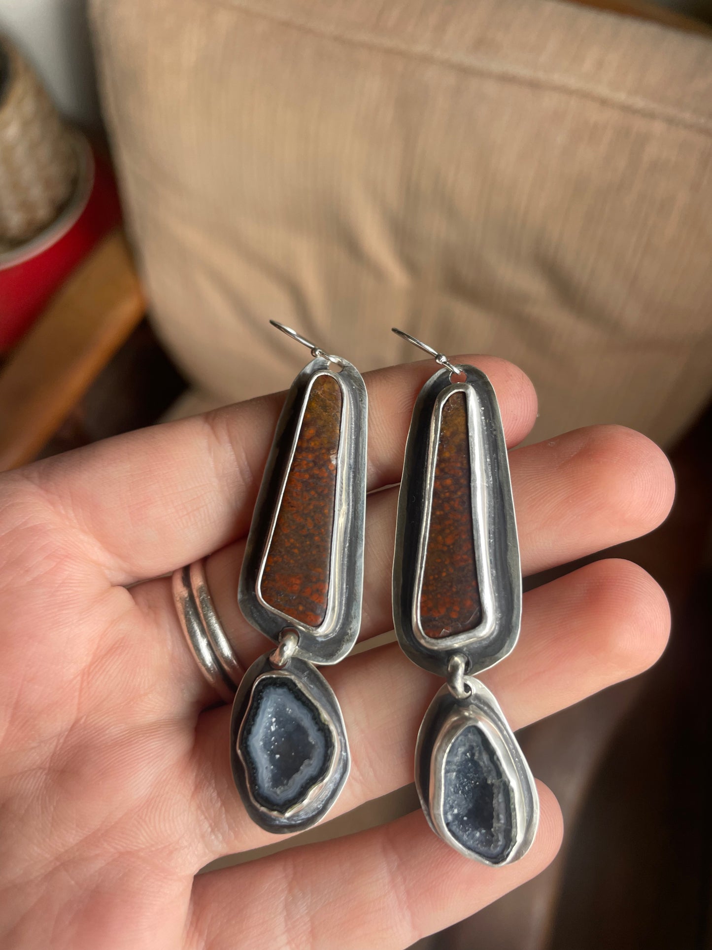 Red Jasper & Black Geode Earrings