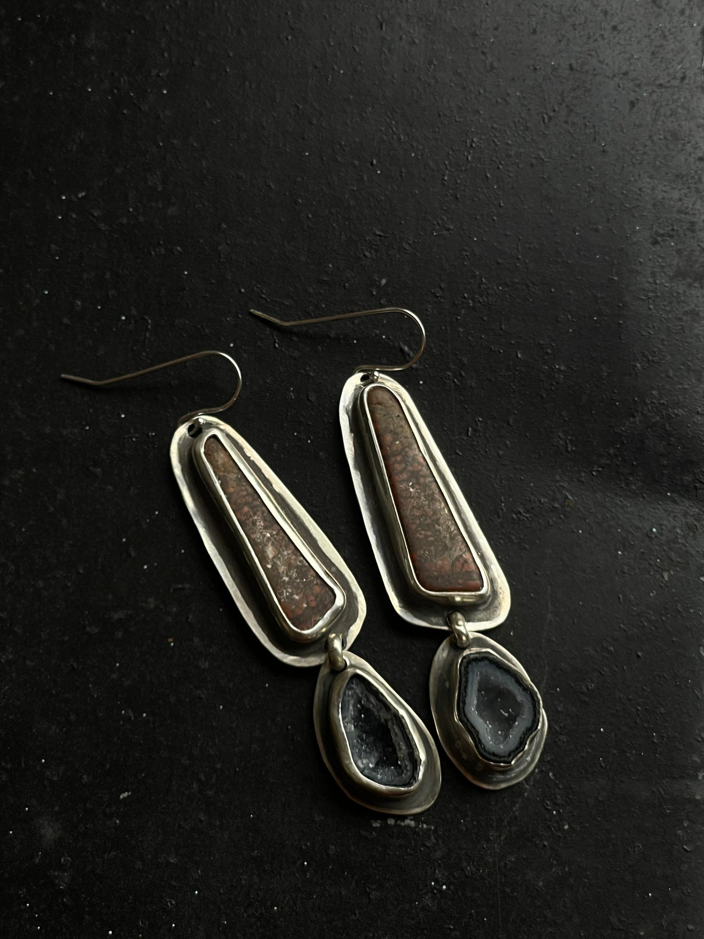 Red Jasper & Black Geode Earrings