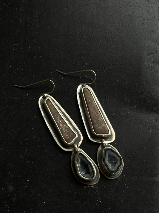 Red Jasper & Black Geode Earrings