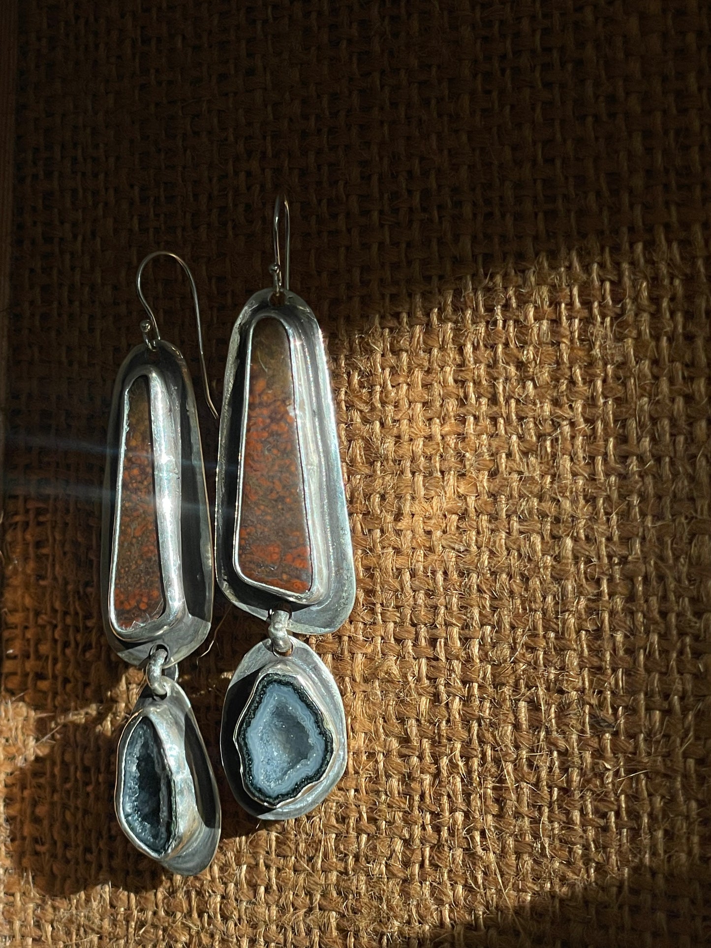 Red Jasper & Black Geode Earrings