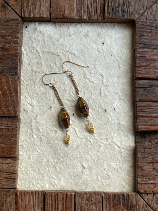 Tigers Eye & Citrine Earrings