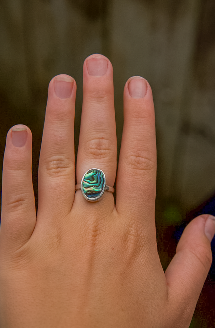 Oval Abalone Shell Ring Size 8.25