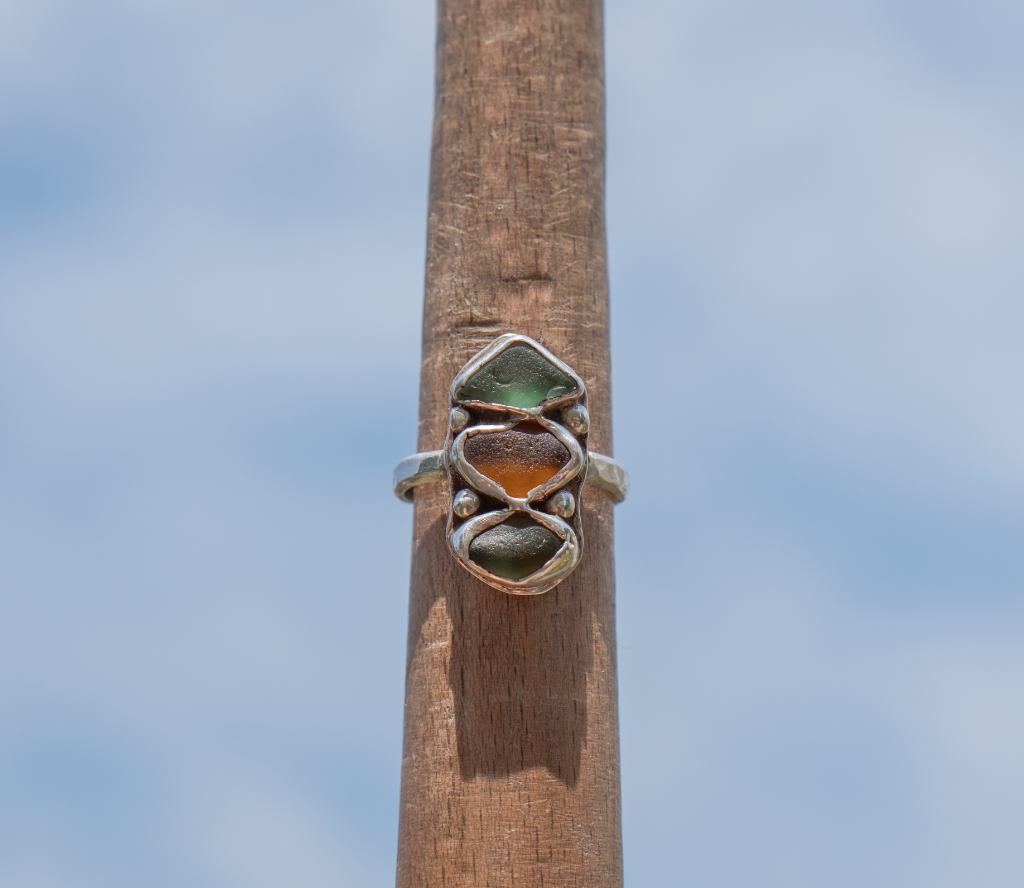 Triple Sea Glass Ring Size 10