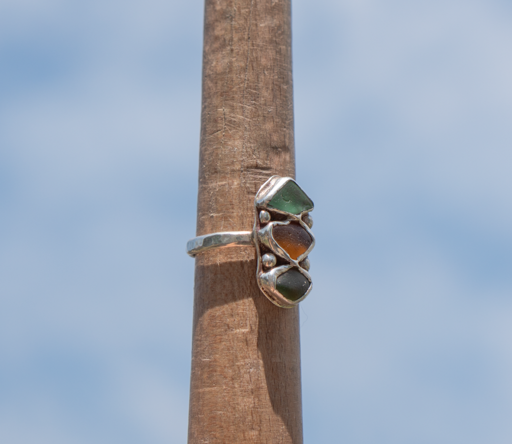 Triple Sea Glass Ring Size 10