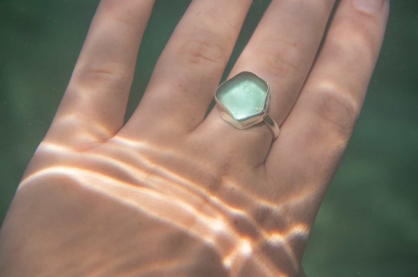 Light Blue Sea Glass Ring Size 8.75