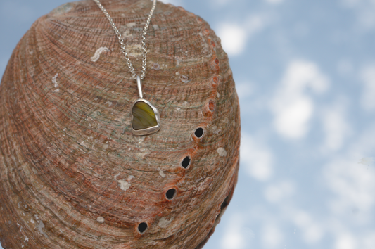 Textured Olive Green Sea Glass Necklace