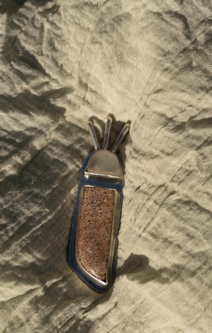 Fluorite & Fossilized Whale Bone Necklace