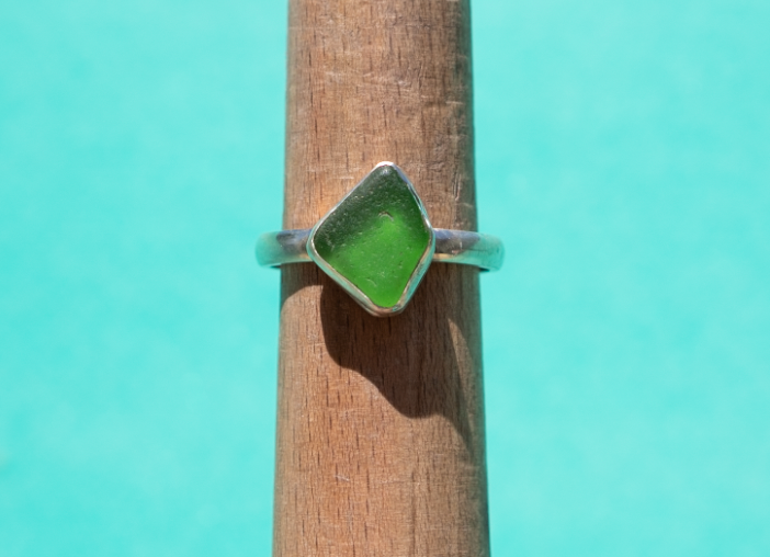 Lime Green Sea Glass Ring 9.75