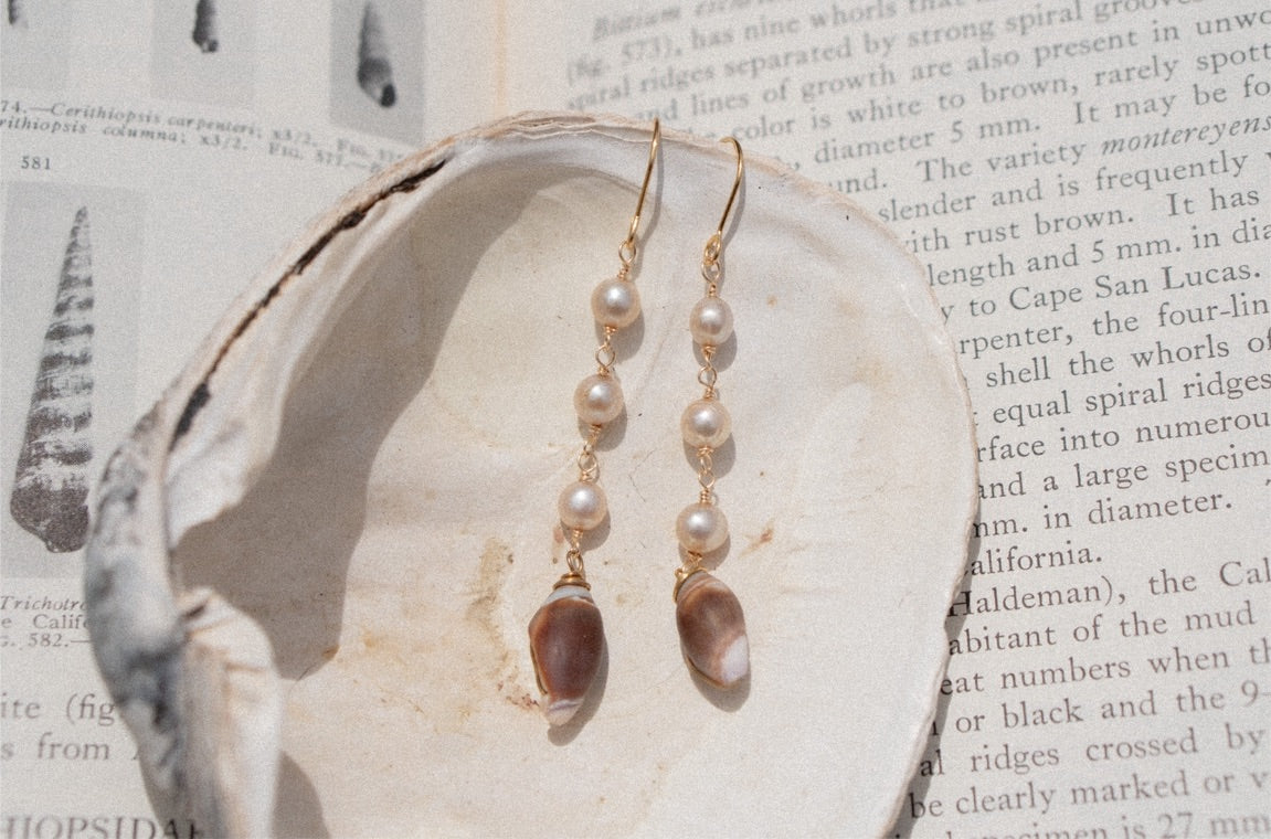 Pearl & Shell Dangly Earrings