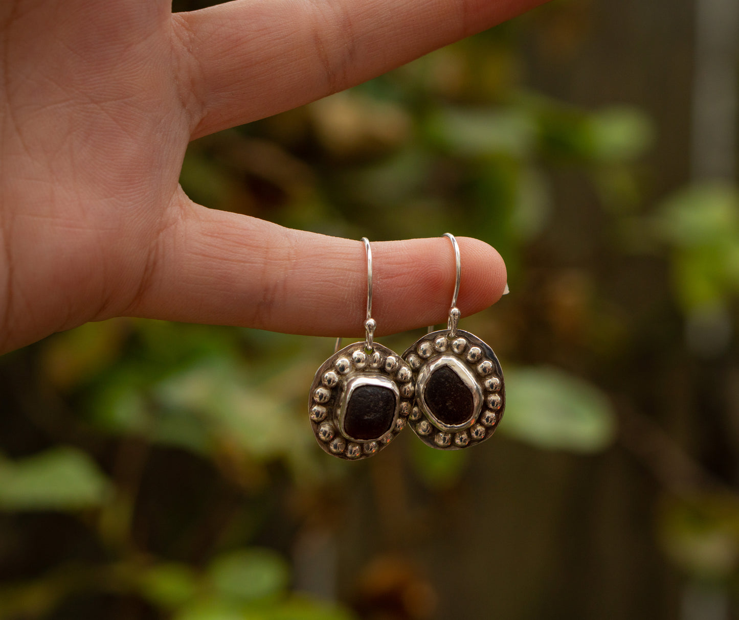 Brown Sea Glass Coin Earrings